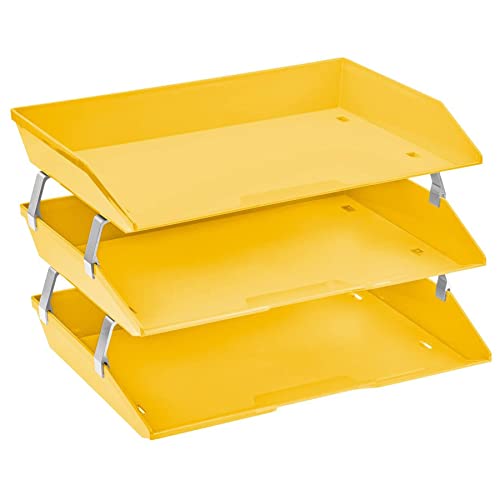 Acrimet Facility 3 Tier Letter Tray, Side Load, Letter Size/A4, Desktop File Organizer, Plastic (Yellow Color)