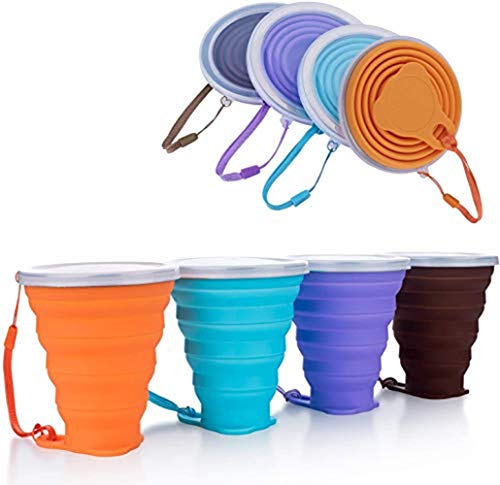Hokone Silicone Collapsible Travel Cup, Folding Camping Cup with Lids Silicone Mug Portable for Camping Drinking Coffee