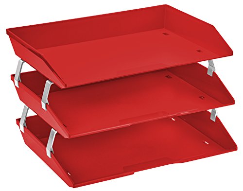 Acrimet Facility 3 Tier Letter Tray Plastic Desktop File Organizer (Solid Red Color)