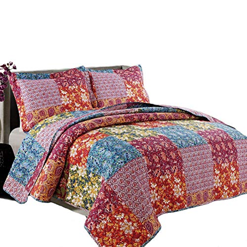 Book Cover Coast to Coast Quilts for King Bedding, Lightweight 3-Piece King Quilt Set, Soft Bedspread King Size- Bohemian Patchwork Coverlet (Mosaic, King)