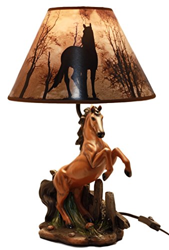 Book Cover Ebros Gift Rearing Wild Chestnut Horse Stallion Desktop Table Lamp with Nature Printed Shade Home Decor 19