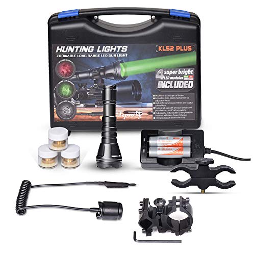 Odepro KL52Plus Zoomable Hunting Flashlight with Red Green White and IR850 Light LED Lamps Remote Pressure Switch Hunting Kit for Hog Coyote and Varmint Hunting, Gift Box Packaging