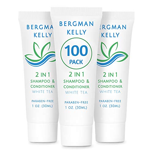 Book Cover BERGMAN KELLY Travel Size Shampoo & Conditioner 2 in 1 (1 Fl Oz, 100 PK, White Tea), Delight Your Guests with Revitalizing and Refreshing Shampoo Amenities, Quality Small Size Hotel Toiletries in Bulk