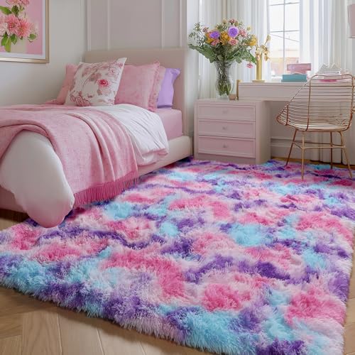 PAGISOFE Ultra Soft Area Rugs Girls Kids Bedroom Carpet Nursery Decor Living Room Rug Floor Mat 4' x 5.3',Hot Pink