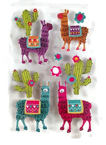 3-d Llama and Cactus Stickers with Glitter Accents