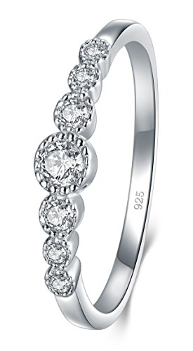 925 Sterling Silver Ring, BORUO Cubic Zirconia CZ Eternity Engagement Wedding Band Ring Size 6