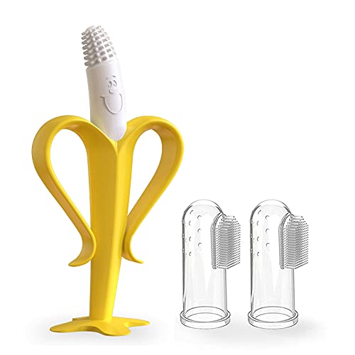 Silicone Baby Teether and Toothbrush - Set of 3 - Silicone Infant Training Finger Toothbrushes with Storage Case