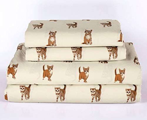 Book Cover HowPlumb Cat Kitten Twin Size 3 Piece Sheet Set Microfiber Bedding, Orange Tabby Kitty Pet Animal Lover Gift