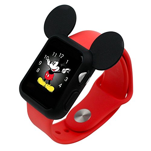 Navor Soft Silicone Protective Case for Cartoon Mouse Ears Compatible for Apple Watch 38mm Series 1/2/ 3 - Black