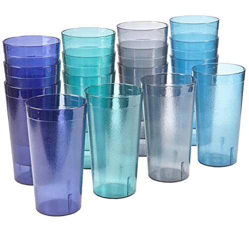Cafe 20-ounce Break-Resistant Plastic Restaurant-Style Beverage Tumblers | Set of 16 in 4 Coastal Colors