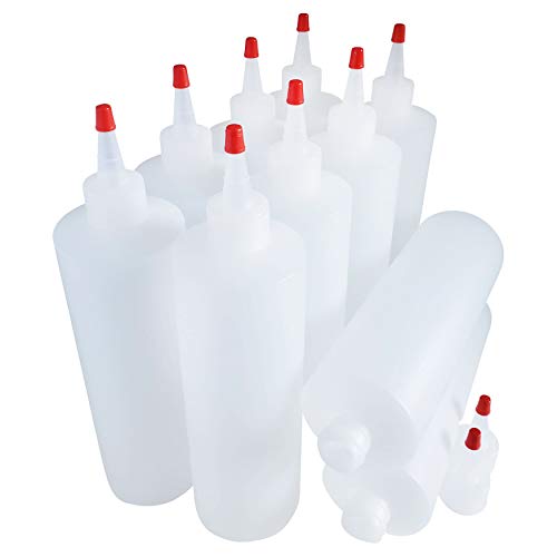 Kelkaa 16oz HDPE Durable Plastic Squeeze Bottles with Yorker Red Cap - Natural Clear Multi-Purpose Refillable Bottles (Pack of 10)