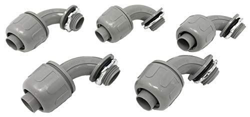 Sealproof 1/2-Inch Nonmetallic Liquid-Tight 90-Degree Electrical Conduit Connector Fitting, 1/2", 5-Pack