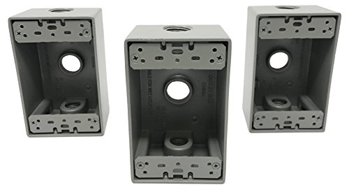 Sealproof 1-Gang 3 1/2-Inch Holes Weatherproof Rectangular Exterior Electrical Outlet Box with 3 Outlet Holes, Three 1/2" Holes, Single Gang, UL Listed, 3-Pack