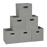 Household Essentials Fabric Storage Bins 6 Piece Set, Strong Poly-Woven Fabric, Sturdy Chipboard Sides, Grommet Front Handle, Stackable and Foldable, Classic Design, Dove Gray
