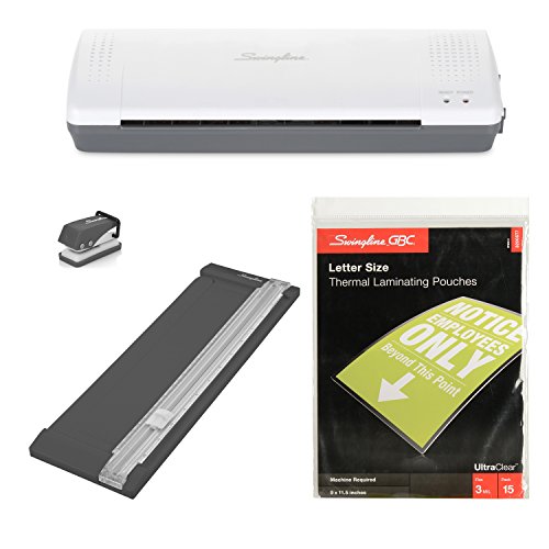 Book Cover Swingline Lamination Starter Kit, Inspire Laminator, Pouches, Trimmer, Mini Hole Punch Included (1701869ECR),Gray