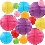 LURICO 16 Pcs Colorful Paper Lanterns (Multicolor,Size of 4”, 6”, 8”, 10”) - Chinese/Japanese Paper Hanging Decorations Ball Lanterns Lamps for Home Decor, Parties, and Weddings