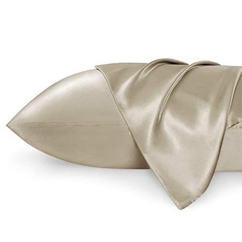Book Cover Bedsure King Size Satin Pillowcase Set of 2 - Taupe Silk Pillow Cases for Hair and Skin 20x40 inches, Satin Pillow Covers 2 Pack with Envelope Closure