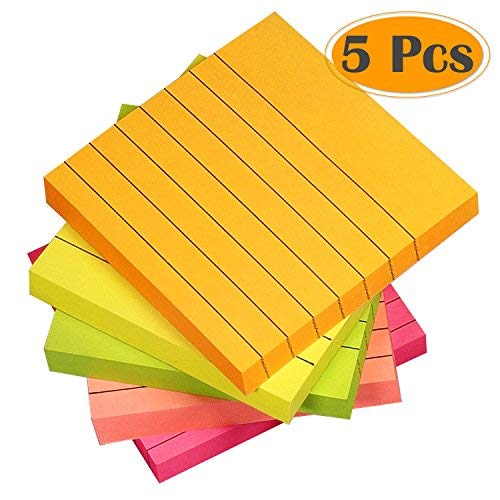 Selizo Super Sticky Notes Lined, 3 in x 3 in, 100 Sheets/Pad, 5 Colors (5)