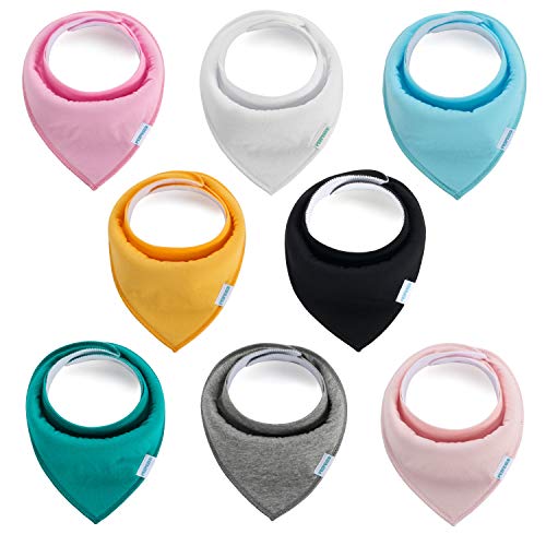 PEIPEIER Baby Drool Bibs Bandana Teething Organic Cotton Adjustable Snap Triangle Bib Set Baby Boys Girls Shower Gift(Solid Color 8pcs)