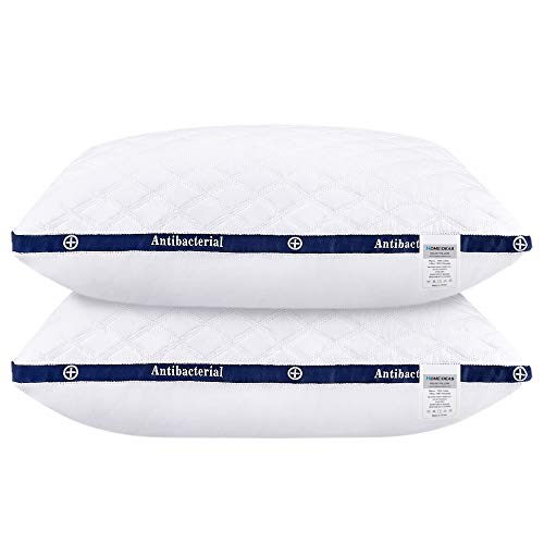 HOMEIDEAS Luxury Plush Gel Fiber Pillows, 100% Cotton Hotel Down-Alternative Pillows, Good for Side and Back Sleeper (2 Pack, Full)