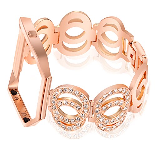 Nigaee for Fitbit Blaze Bands with Frame, Stainless Steel Replacement Band Compatible for Fitbit Blaze, Rhinestone Bling Accessories Wristband Strap for Women, Bracelet 3 Rose Gold