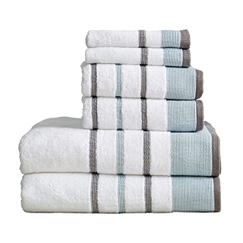 Book Cover Great Bay Home 6-Piece Luxury Hotel/Spa Turkish Cotton Striped Towel Set, 500 GSM. Includes Bath Towels, Hand Towels and Washcloths. Noelle Collection by Brand. (Eucalyptus/Grey)