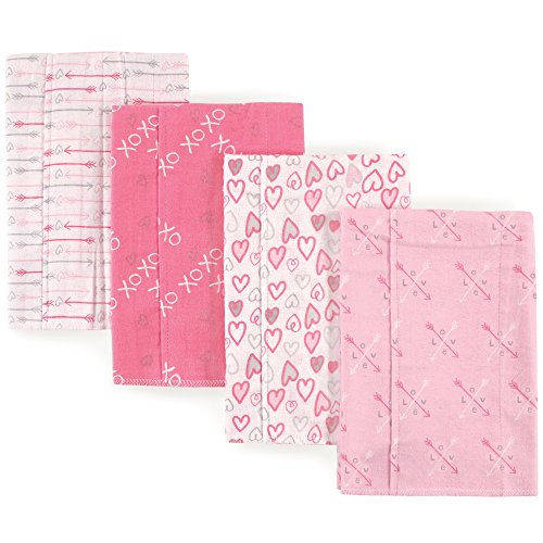 Book Cover Luvable Friends Baby Layered Flannel Burp Cloth, Love 4Pk, One Size