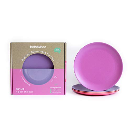 Bobo&Boo Bamboo Kids Plates (7.8inch), Set of 4 Eco Friendly Toddler Plates :: Non Toxic Children's Dinnerware for Babies & Big Kids :: Mix and Match :: Great Gift for Baby Showers & Birthdays, Sunset
