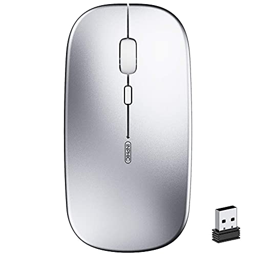 Book Cover Wireless Mouse,Rechargeale & Noiseless, INPHIC Ultra Slim USB 2.4G PC Computer Laptop Cordless Mice with USB Nano Receiver, 1600 DPI Travel Mouse for Office Windows Mac Linux MacBook, Silver