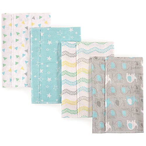 Book Cover Luvable Friends Baby Layered Flannel Burp Cloth, Gray Elephant 4Pk, One Size
