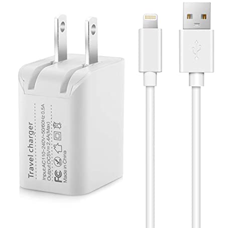 Book Cover 2in1 [ Apple MFi Certified ] 10Ft Lightning Cable/Cord + 5V/2.4A Dual Port USB Wall Plug Charger Block/Charging Cube/Brick/Box Power Adapter Compatible with iPhone Xs Max XR X 8 Plus 7 iPad 4 Air Pro