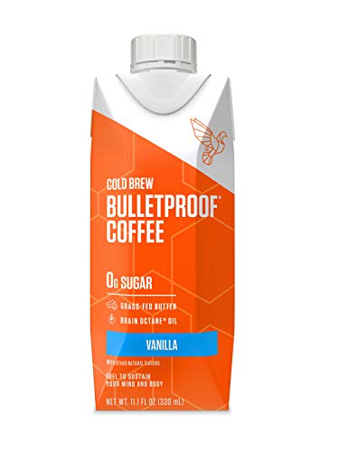 Bulletproof Vanilla Cold Brew Coffee, Keto Friendly with Brain Octane C8 MCT Oil and Grass Fed Butter, Sugar Free, Vanilla, 12 Pack