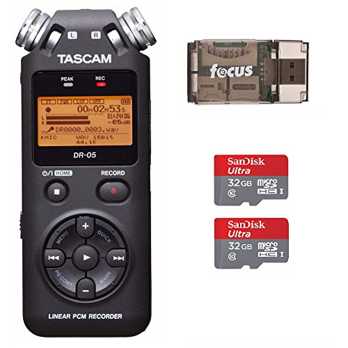 Tascam DR-05 Portable Digital Recorder w/ SanDisk 32GB Card (2) & Card Reader