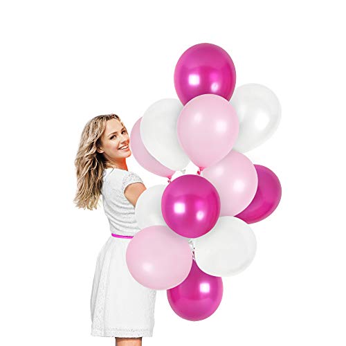 Valentine's Day Decorations Pink White Balloons 100 Pack Magenta Pink Pearl White Balloon Arch 12 Inch Metallic Latex for Wedding Engagement Party Birthday Baby Shower Graduation Decorations