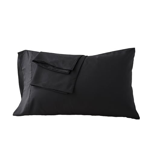 Pillowcases Queen Black Set of 2 Envelope Closure End Easy Fit for All Season Cooling Soft and Breathable Material Machine Washable