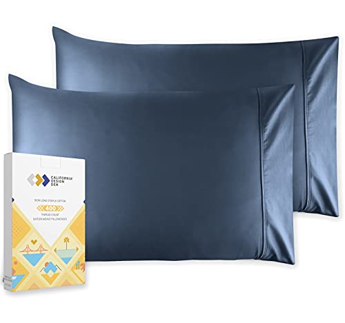 Book Cover Soft Case Covers for Standard Pillows, 100% Cotton Sateen, Cool & Smooth 400 Thread Count Pillow Cases (Indigo Navy Blue)