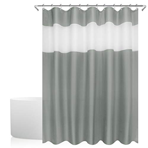 Eforgift Stylish Top Patchwork Design Bathroom Curtains Water Resistant Polyester Home Shower Curtain X-Long 72 x 84 inches for Men & Women, Against Fading, Solid Gray