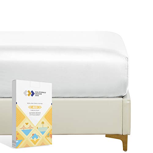 Book Cover Cal King Fitted Sheet White, Soft, 100% Cotton, 400 Sateen, No Pop-Off Elastic, Deep Pocket, Durable Best Egyptian Quality Fitted Sheet with Head & Foot Tags (California King, Pure White)