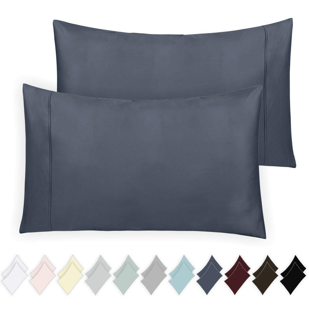 Book Cover California Design Den 400 Thread Count 100% Cotton Pillow Cases, Dark Blue King Pillowcase Set of 2, Long - Staple Combed Pure Natural Cotton Pillowcase, Soft & Silky Sateen Weave