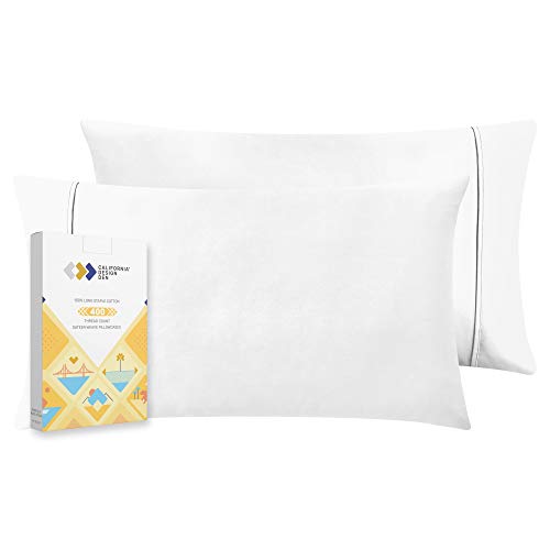 400 Thread Count 100% Cotton Pillow Cases, Pure White Standard Pillowcase Set of 2, Long-Staple Combed Pure Natural Cotton Pillows for Sleeping, Soft & Silky Sateen Weave Bed Pillow Covers