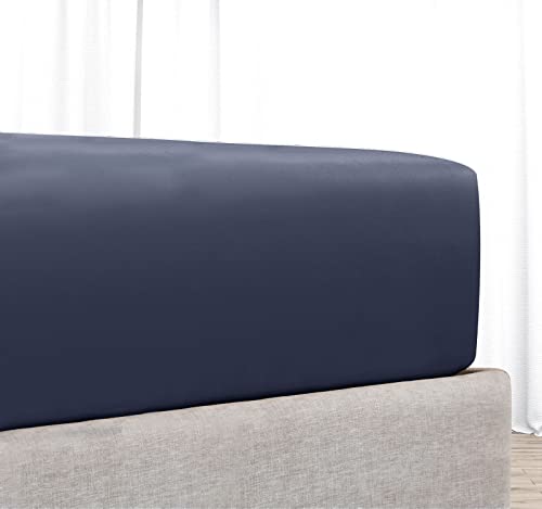 Twin Deep Pocket Fitted Sheet Soft, 100% Cotton, 400 Sateen, No Pop-Off Elastic, Deep Pocket Cooling Sheets, Durable Twin Fitted Sheet for Kids & Adults with Head & Foot Tags (Indigo Navy Blue)