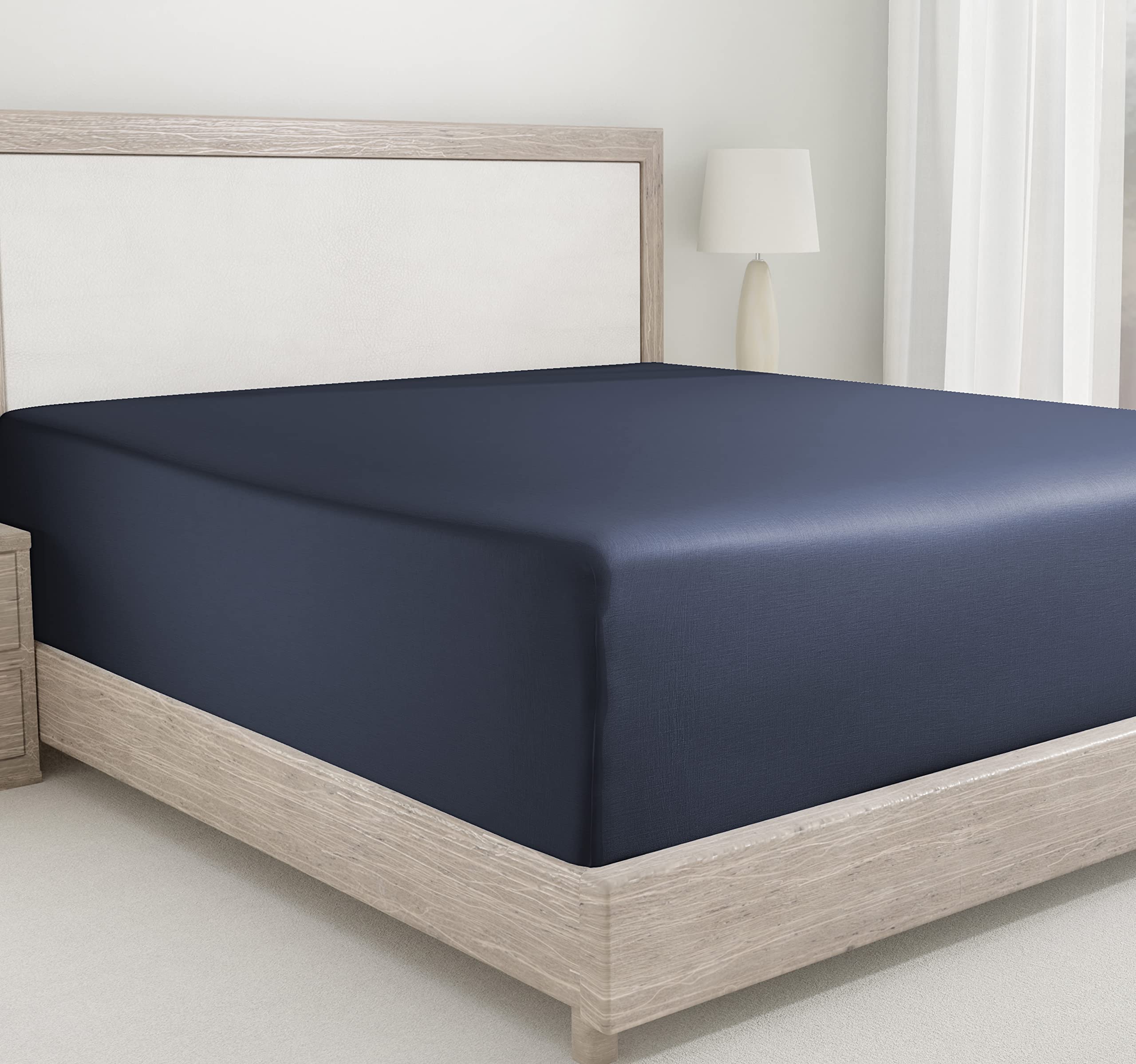 California King Fitted Sheet Cotton Soft, 100% Cotton, 400 Sateen, No Pop-Off Elastic, Deep Pocket, Durable Fitted Sheet with Head & Foot Tags (California King, Indigo Navy Blue) California King Fitted sheet only Indigo Navy Blue