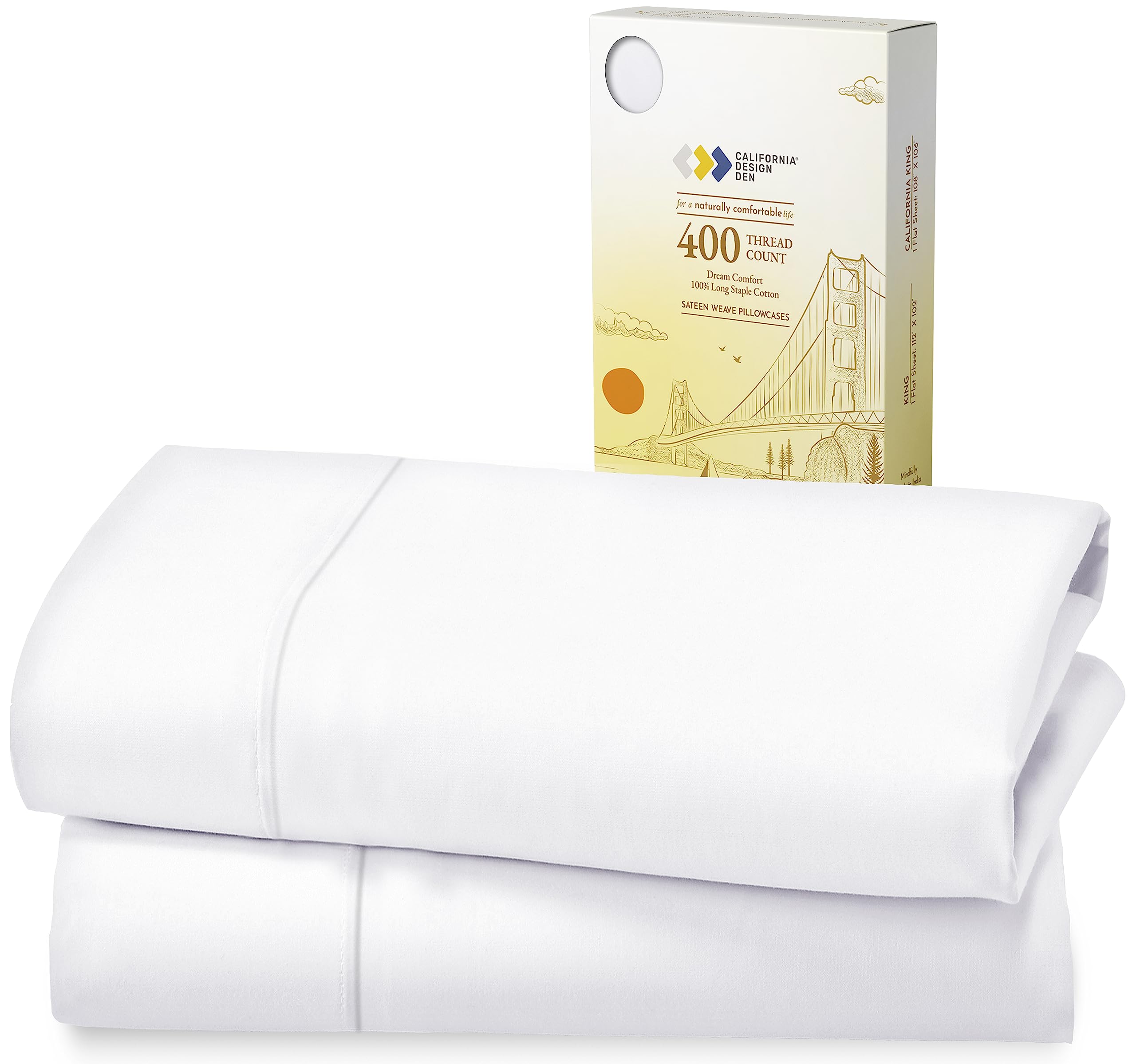 Book Cover King Size Pillow Case Set of 2 100% Cotton Cases, 400 Thread Count Sateen, Pure White Pillow Case Cover - Perfect for Home, Hotels & Hospital Use