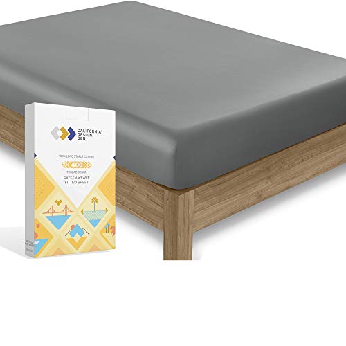 California Design Den 400 Thread Count 100% Cotton 1 Fitted Sheet Only, Slate Grey Queen Fitted Sheet, Long - Staple Combed Pure Natural Cotton Sheet, Soft & Silky Sateen Weave