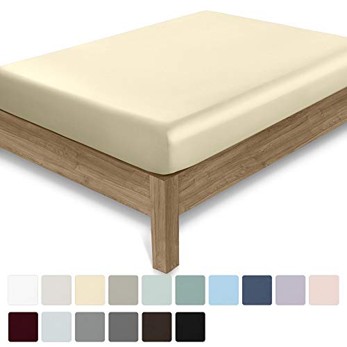 California Design Den 400 Thread Count 100% Cotton 1 Fitted Sheet Only, Vanilla Yellow Twin XL Fitted Sheet, Long - Staple Combed Pure Natural Cotton Sheet, Soft & Silky Sateen Weave