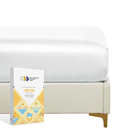 California Design Den 400 Thread Count 100% Cotton 1 Fitted Sheet Only, Pure White Twin XL Fitted Sheet, Long - Staple Combed Pure Natural Cotton Sheet, Soft & Silky Sateen Weave