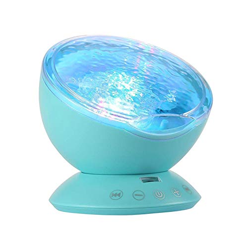 Book Cover TOMNEW Mermaid Decor Remote Control Night Light Ocean Wave Projector 7 Colorful Ceiling Mood Lamp with Bulit-in Speaker Music Player for Baby Adults Bedroom Living Room (Blue)