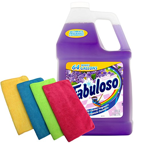 Book Cover Fabuloso Makes 64 Gallons Lavender Purple Liquid Multi-Purpose Professional Household Non Toxic Fabolous Hardwood Floor Cleaner Refill + 4 UBEN Microfiber 12 X 12 Cleaning Cloths - Colors May Vary
