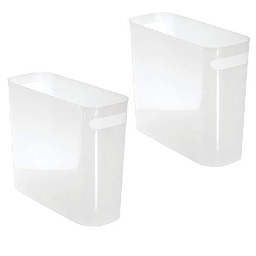 mDesign Slim Plastic Rectangular Small Trash Can Wastebasket, Garbage Container Bin with Handles for Bathroom, Kitchen, Home Office, Dorm, Kids Room - 10" High, Shatter-Resistant, 2 Pack - Frost Clear