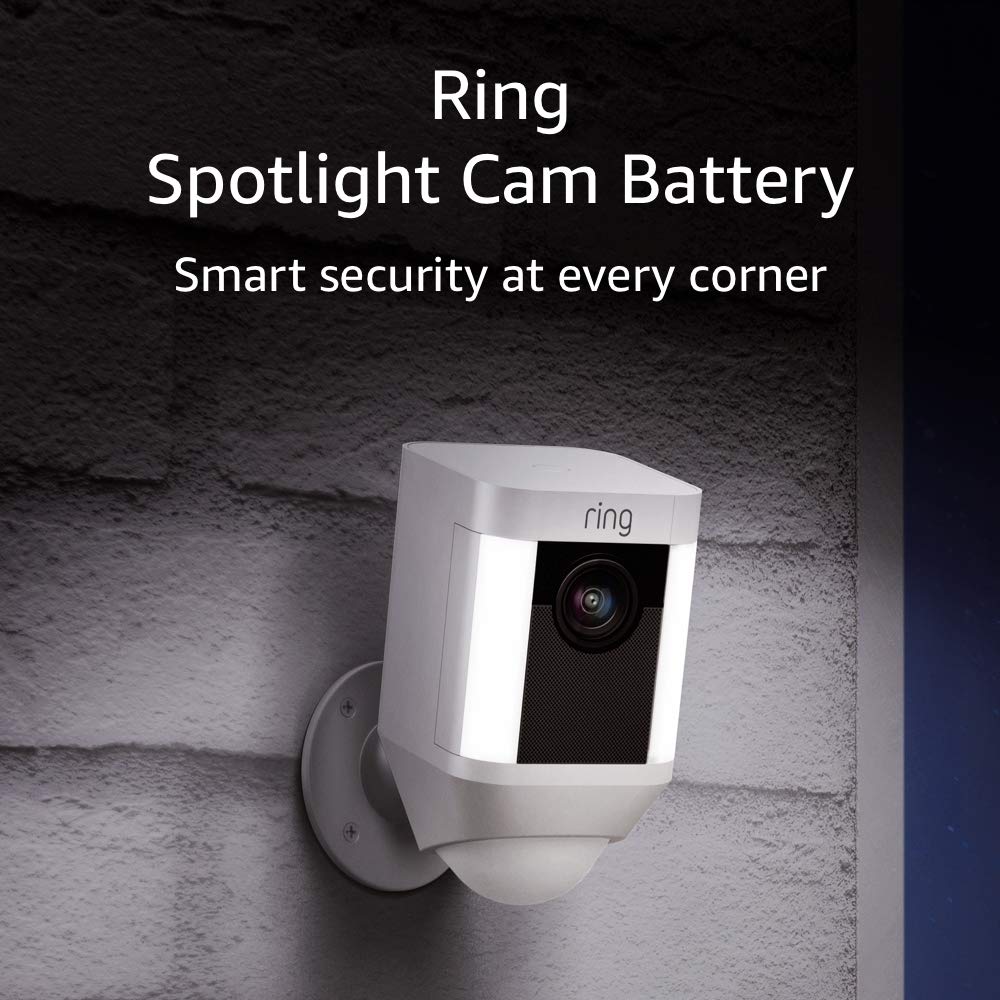Book Cover Ring Spotlight Cam Battery HD Security Camera with Built Two-Way Talk and a Siren Alarm, Works with Alexa - White White 1 Cam Device Only
